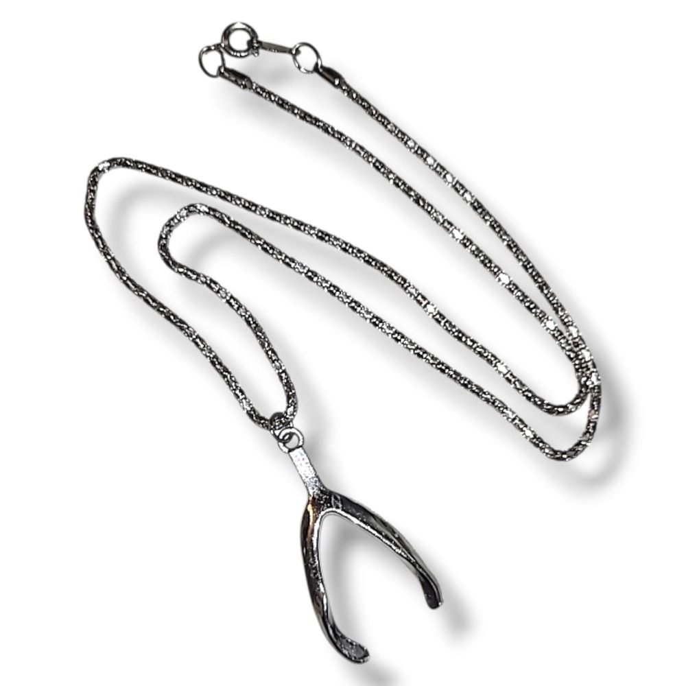 Vintage Silver Tone Wishbone Pendant Necklace